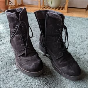 Black and grey high top boots